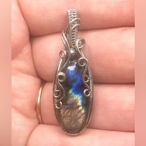 Wire Wrapped Purple Labradorite Pendant Necklace Handmade OOAK